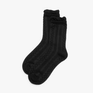 Ruffle Crew Black Socks