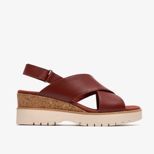 Womens Diaz Cross Burnt Orange Leather Wedges