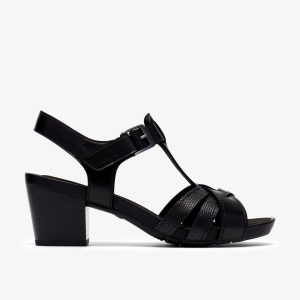 Womens Kymber Glow Black Leather Heeled Sandals