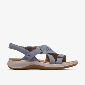 Womens Maelynn Gem Denim Blue Nubuck Flat Sandals