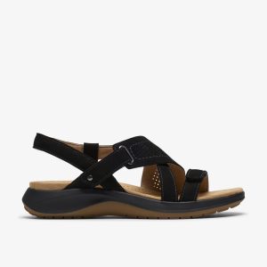 Womens Maelynn Gem Black Nubuck Flat Sandals