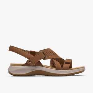 Womens Maelynn Gem Tan Nubuck Flat Sandals