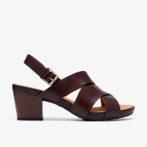 Womens Kymber Shine Dark Brown Leather Heeled Sandals