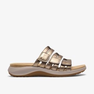 Womens Maelynn Abby Gold Metallic Flat Sandals