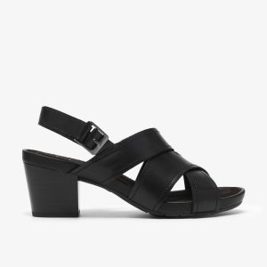 Womens Kymber Shine Black Leather Heeled Sandals