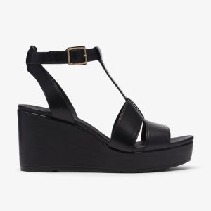 Womens Sabina Hope Black Leather Wedges