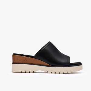 Womens Diaz Slide Black Leather Wedges US