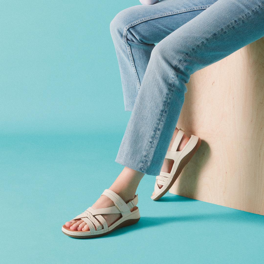 Women's Cecily Strap Cream Leather Strappy Sandals - Image 2