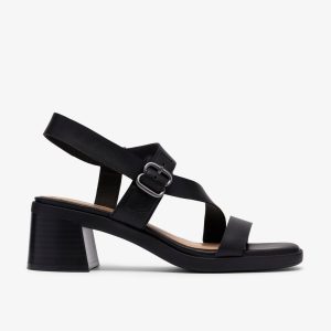 Womens Jaylan Sol Black Leather Heeled Sandals