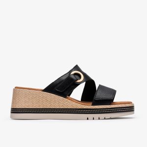 Womens Kidiki Cove Black Leather Wedges