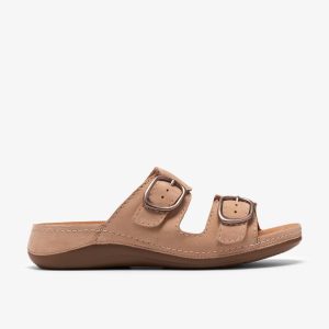 Womens Cecily Step Beige Nubuck Flat Sandals