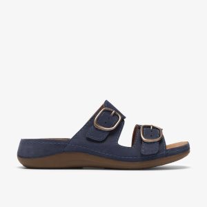Womens Cecily Step Navy Nubuck Flat Sandals