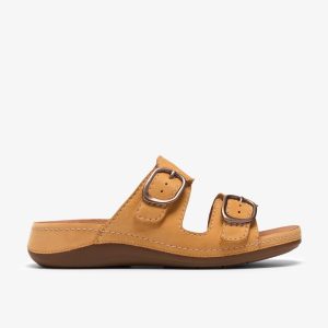 Womens Cecily Step Light Ochre Nubuck Flat Sandals