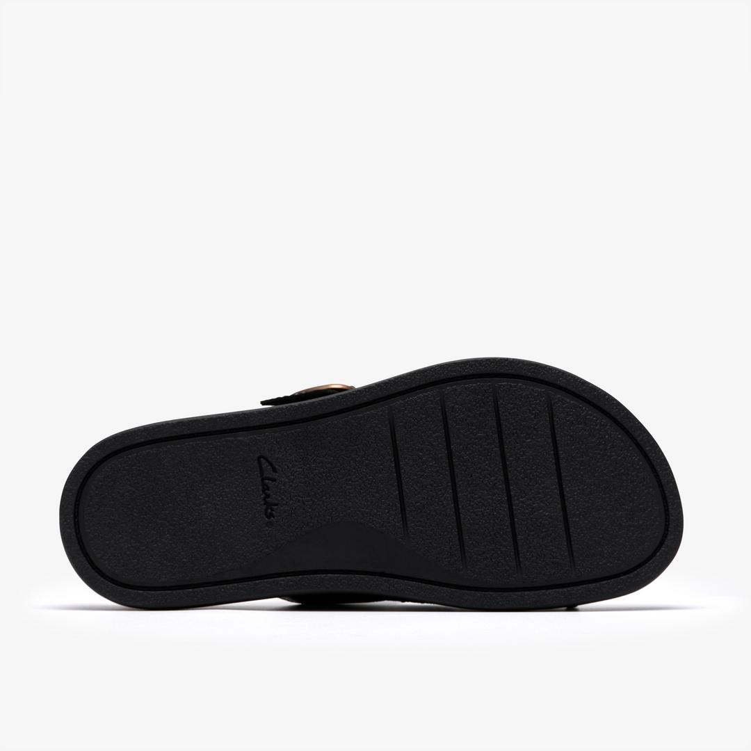Womens Arwell Step Black Leather Flat Sandals - Image 3