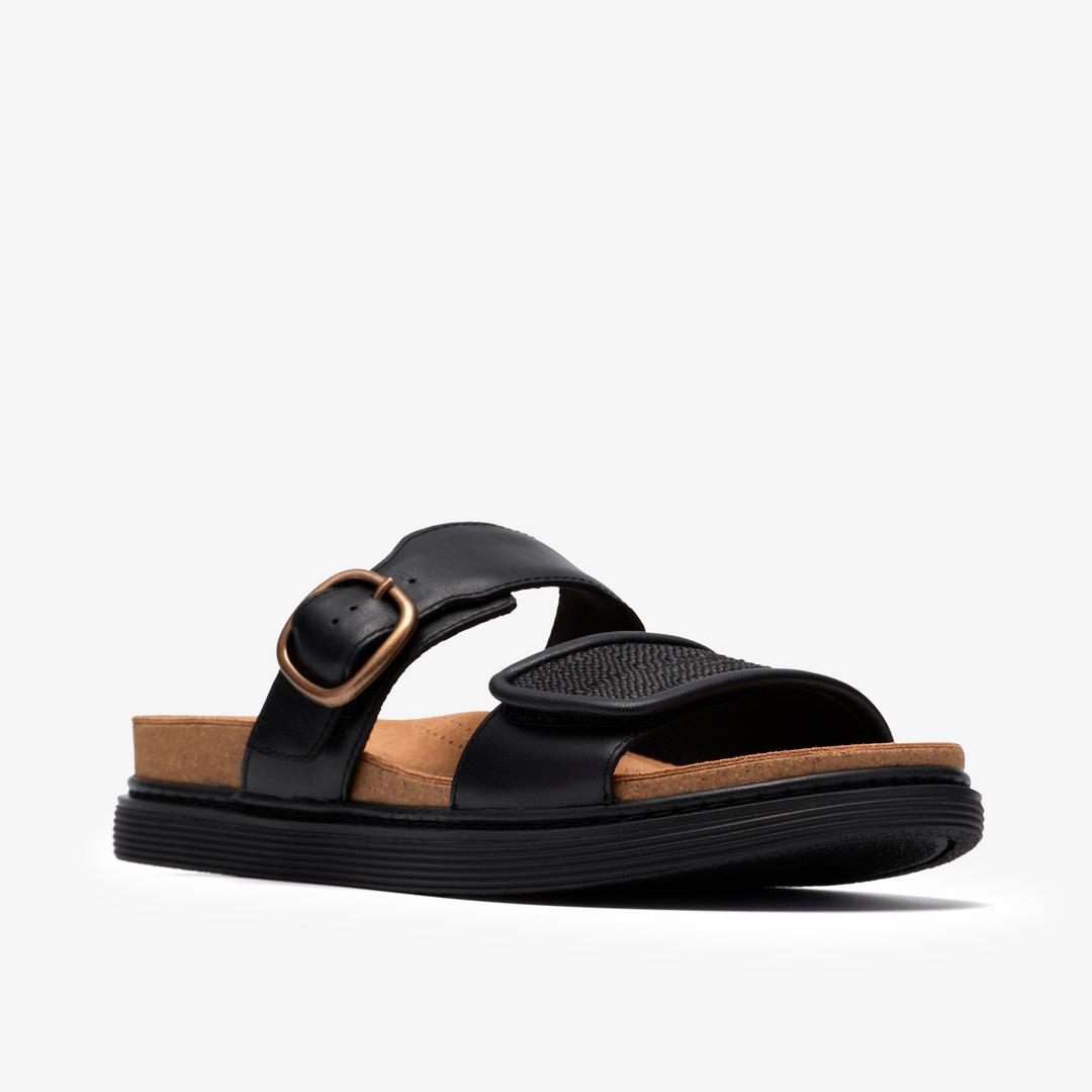 Womens Arwell Step Black Leather Flat Sandals - Image 4