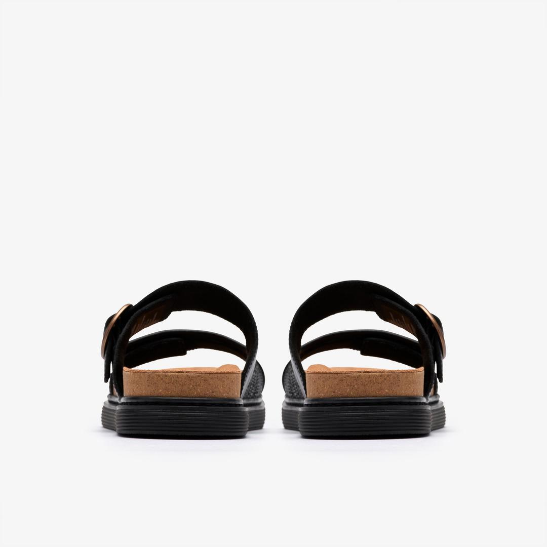 Womens Arwell Step Black Leather Flat Sandals - Image 5