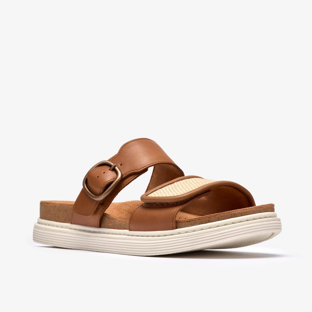 Womens Arwell Step Tan Leather Flat Sandals - Image 5