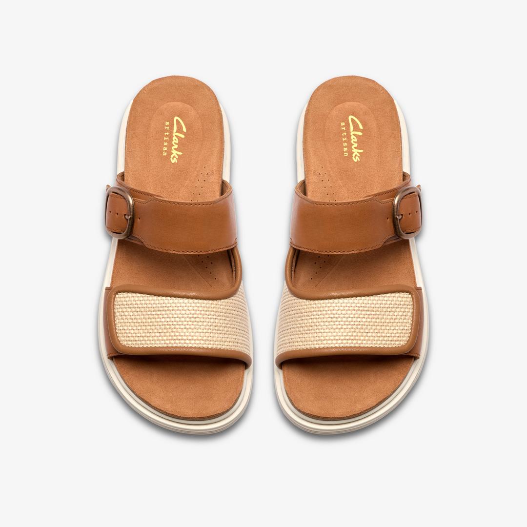 Womens Arwell Step Tan Leather Flat Sandals - Image 7