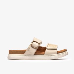 Womens Arwell Step Cream Leather Flat Sandals