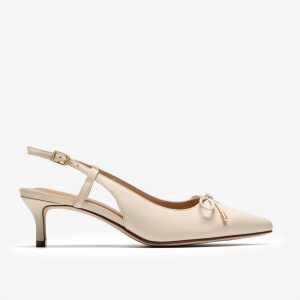 Womens Zarey Bow Cream Leather Pumps