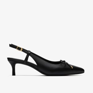 Womens Zarey Bow Black Leather Pumps