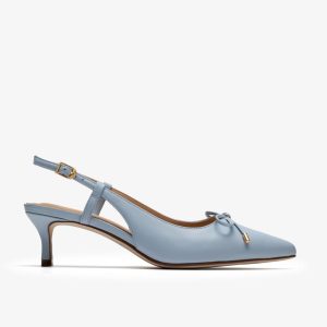 Womens Zarey Bow Light Blue Leather Pumps