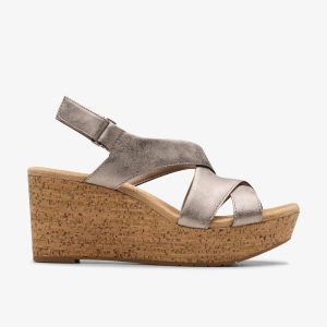 WOMENS Rose Style Taupe Metallic Wedges