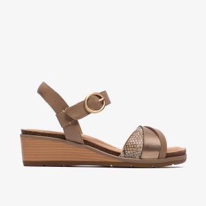 Womens Kacha Twist Taupe Combination Leather Wedges US