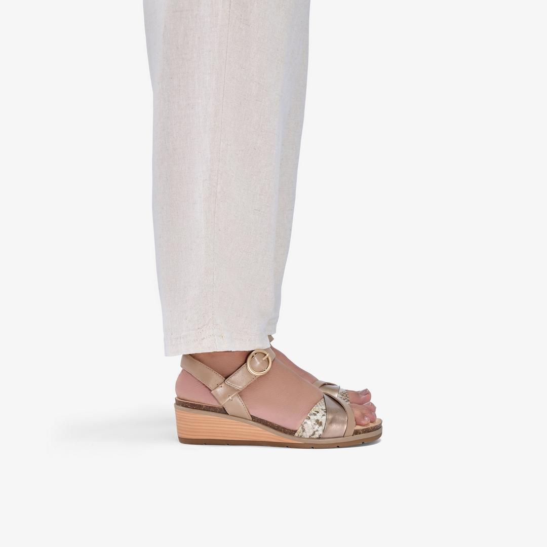 Womens Kacha Twist Taupe Combination Leather Wedges US - Image 2