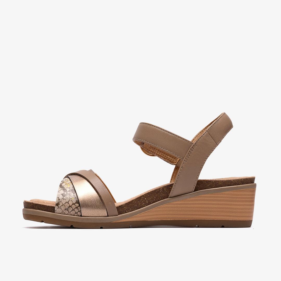 Womens Kacha Twist Taupe Combination Leather Wedges US - Image 3