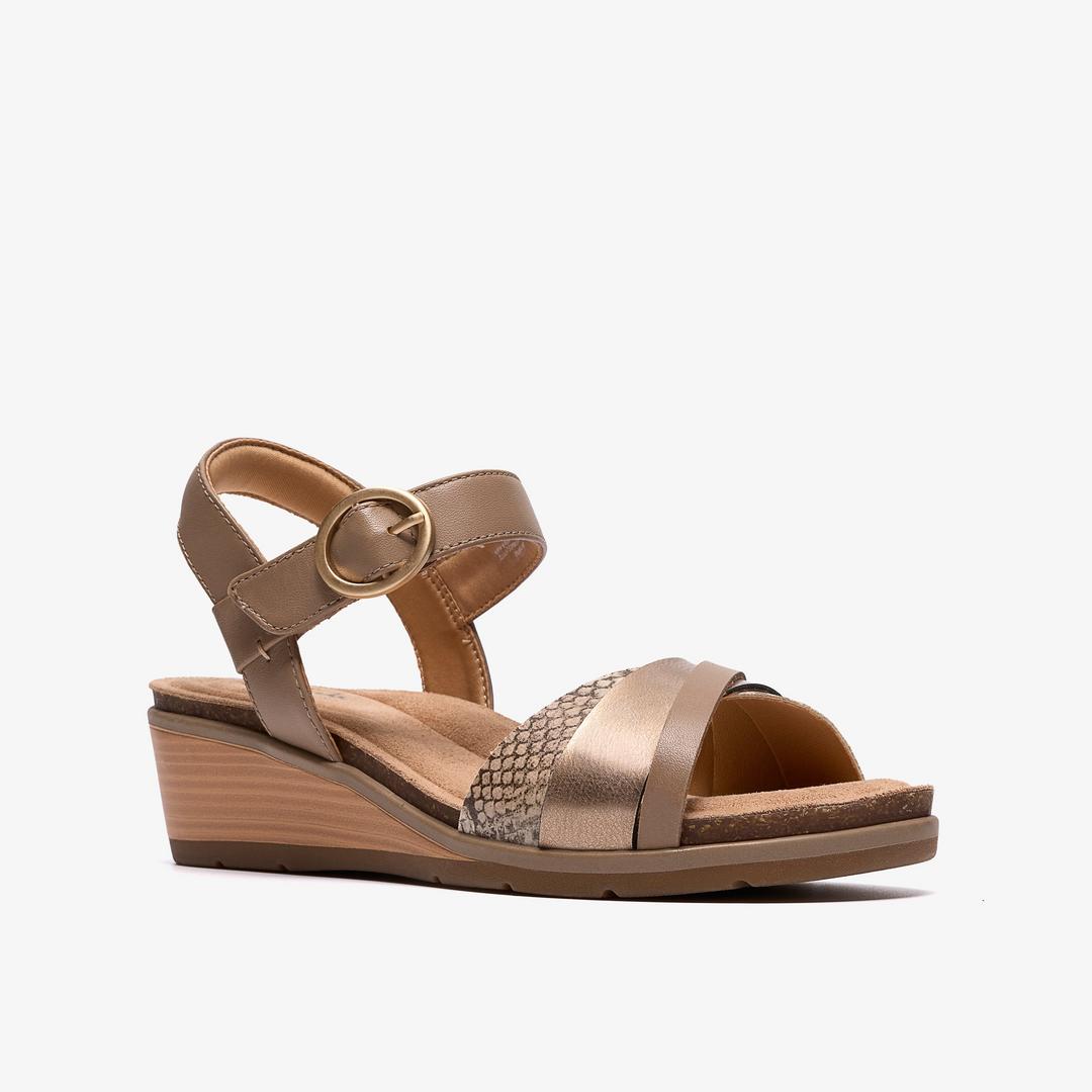 Womens Kacha Twist Taupe Combination Leather Wedges US - Image 5