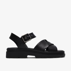 Womens Orinoco3 Cross Black Leather Flat Sandals