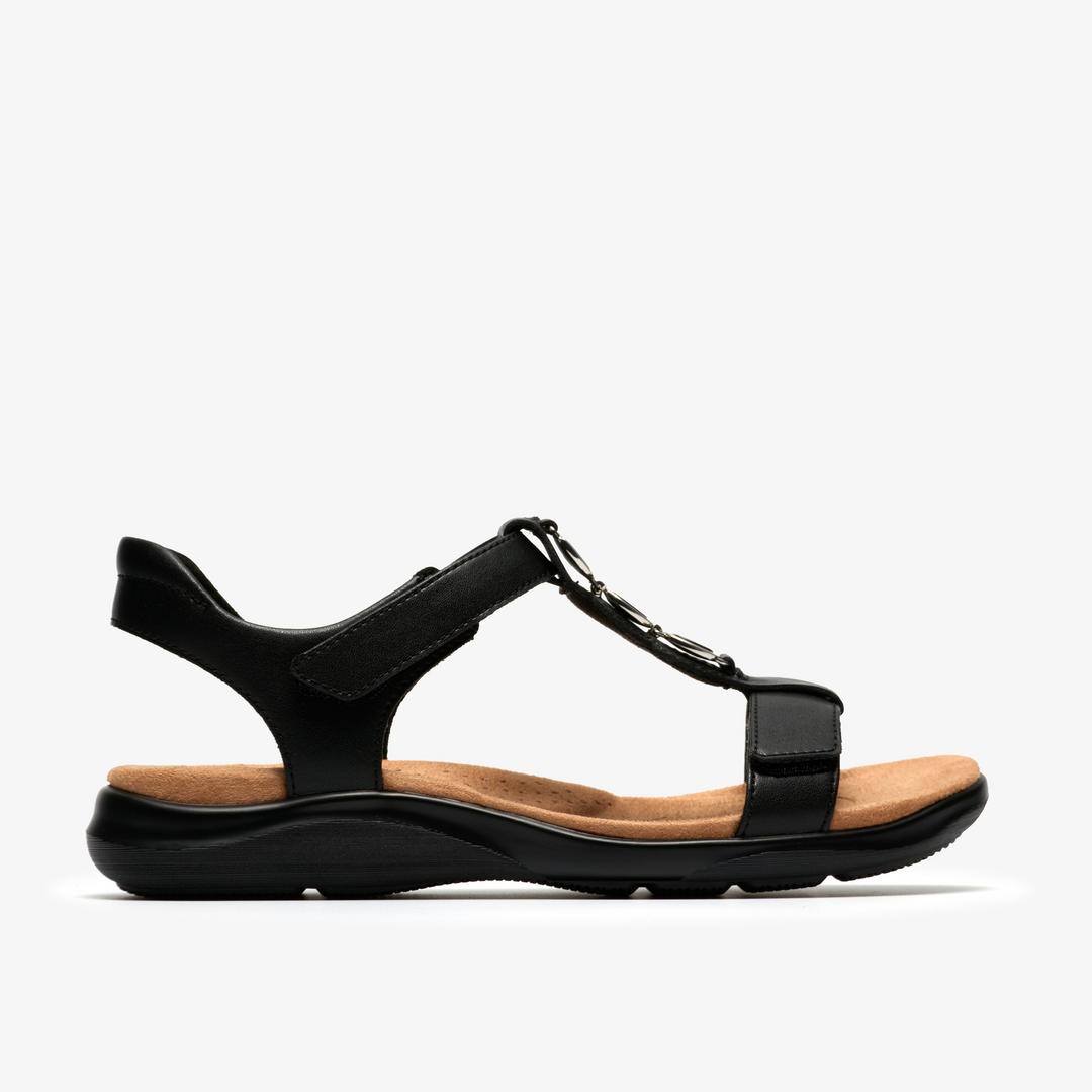 Womens Kitly Gem Black Leather Flat Sandals