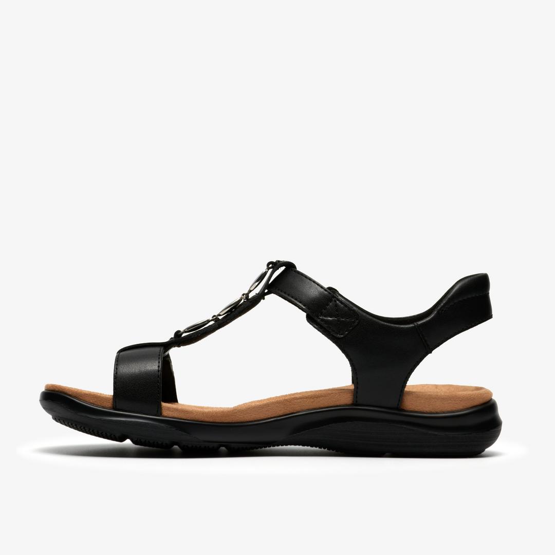 Womens Kitly Gem Black Leather Flat Sandals - Image 3