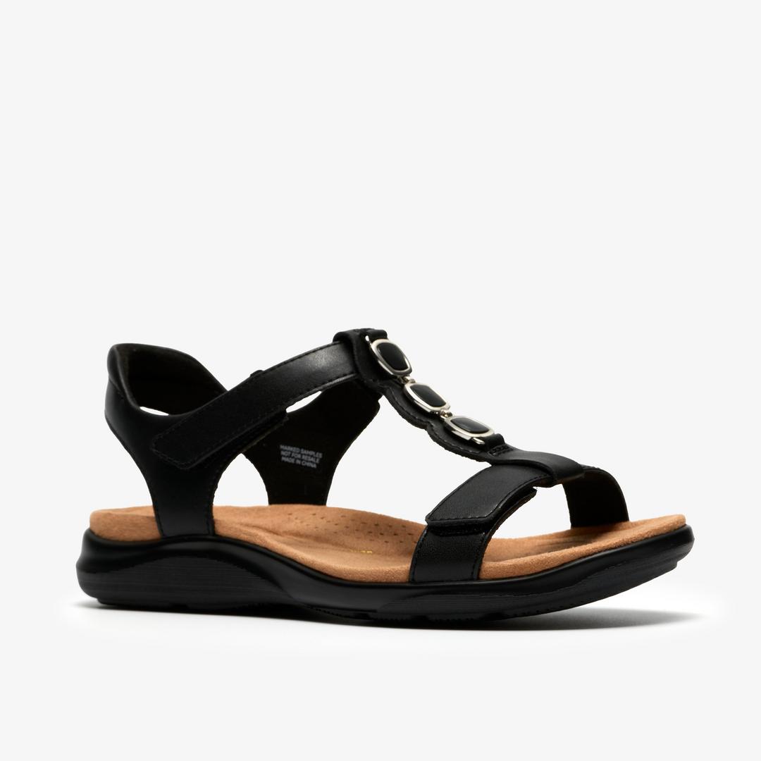 Womens Kitly Gem Black Leather Flat Sandals - Image 5