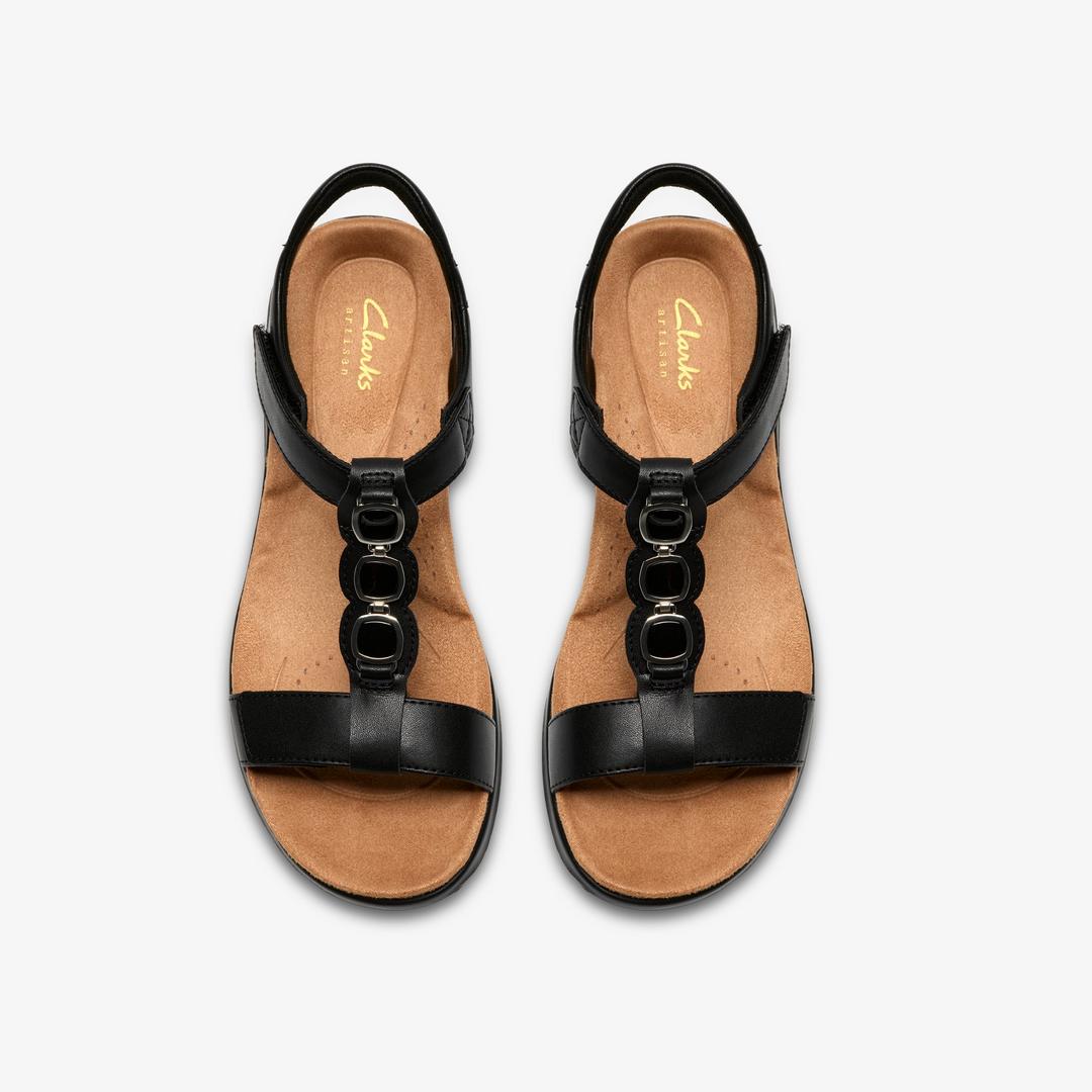 Womens Kitly Gem Black Leather Flat Sandals - Image 7
