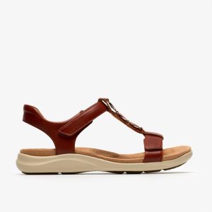 Womens Kitly Gem Burnt Orange Leather Flat Sandals