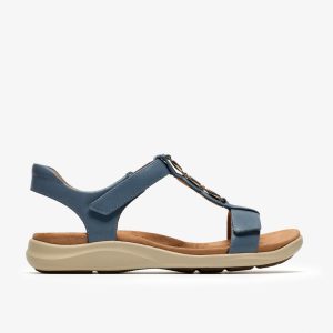 Womens Kitly Gem Denim Blue Leather Flat Sandals