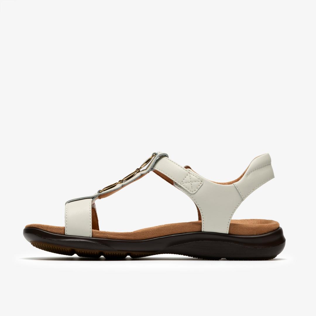 Womens Kitly Gem White Leather Flat Sandals - Image 2