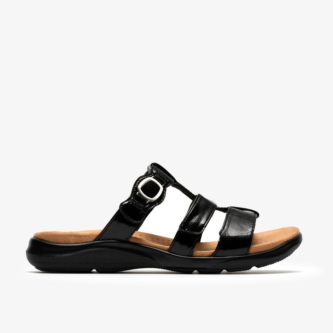 Womens Kitly Pearl Black Patent Flat Sandals