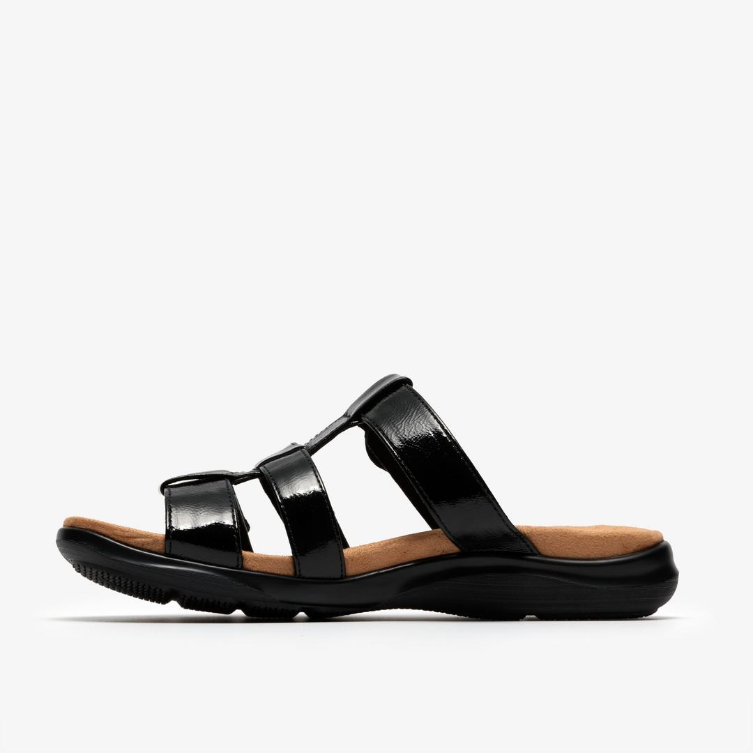 Womens Kitly Pearl Black Patent Flat Sandals - Image 2