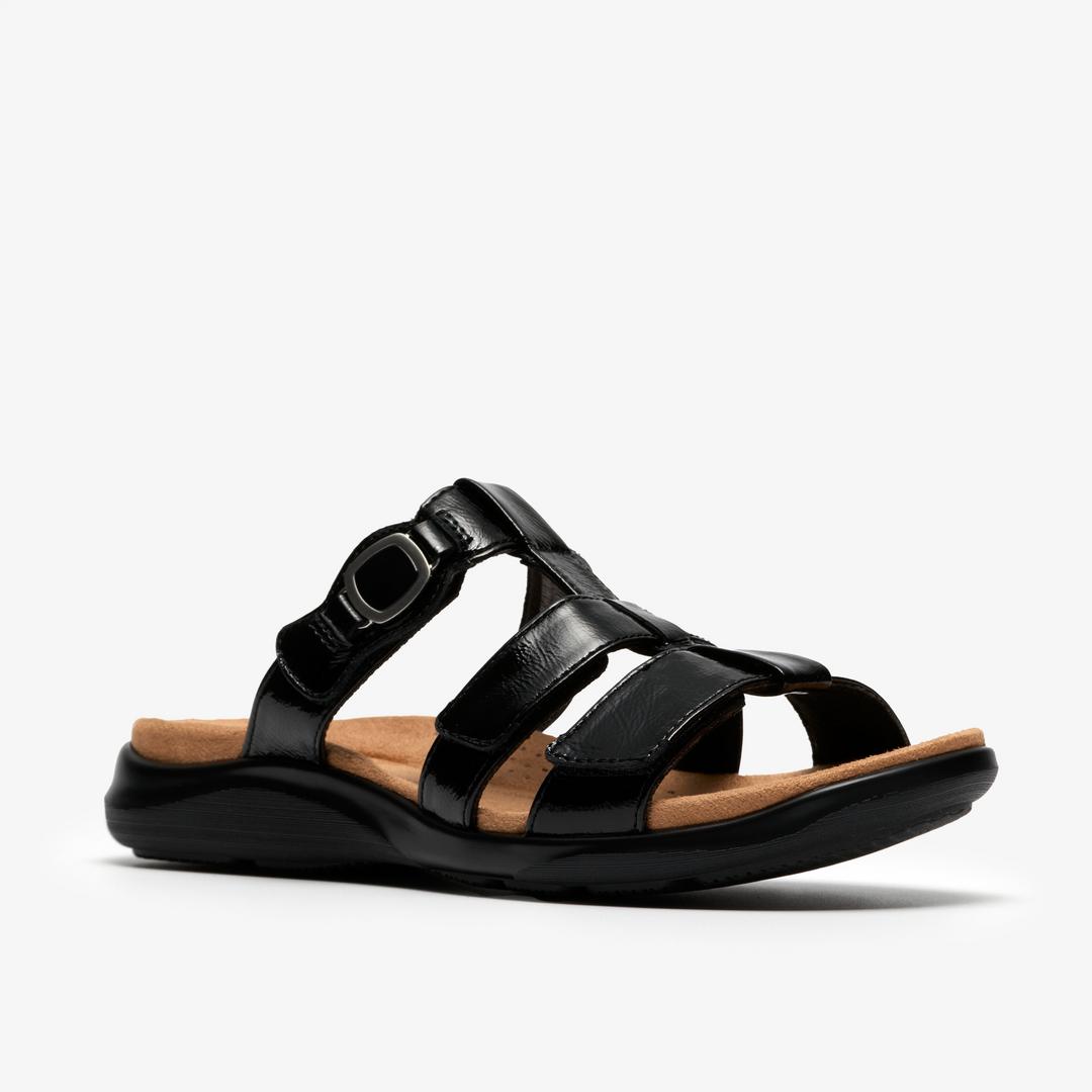Womens Kitly Pearl Black Patent Flat Sandals - Image 4