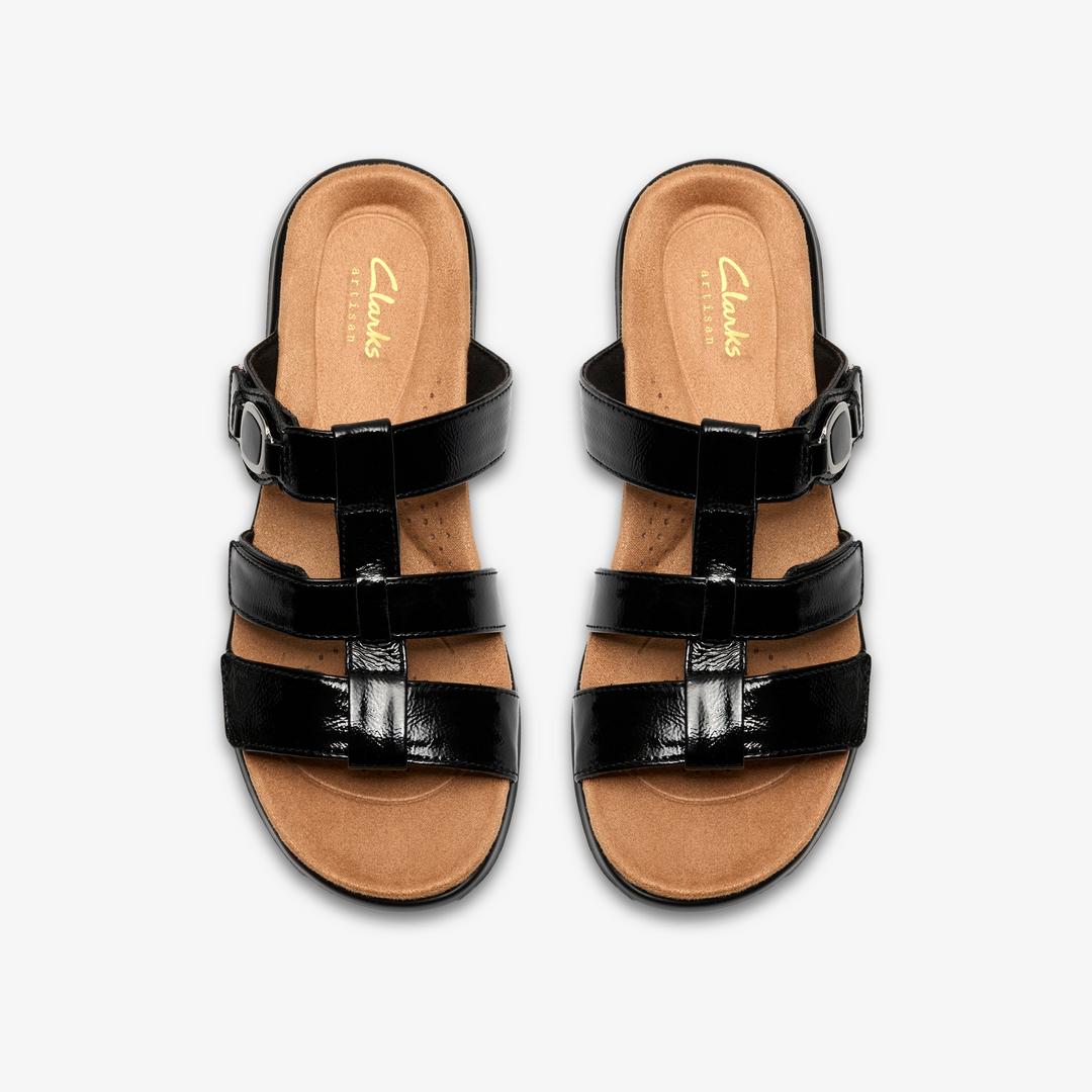 Womens Kitly Pearl Black Patent Flat Sandals - Image 6