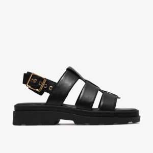 Womens Orinoco3 Strap Black Leather Flat Sandals