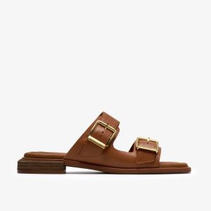 Womens Ariany Bay Tan Leather Flat Sandals