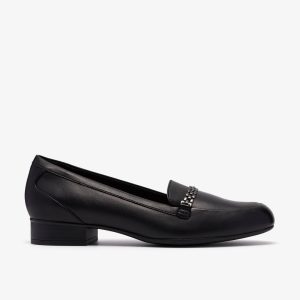 Womens Juliet Mia Black Leather Slip-Ons