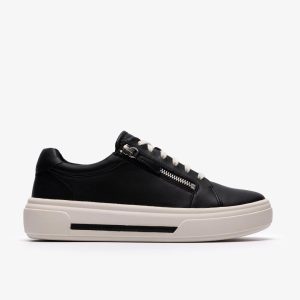 Womens Hollyrose Zip Black Leather Sneakers