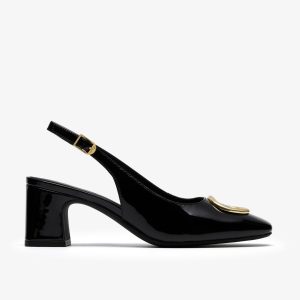 Womens Fernie Sling Black Patent Leather Court Shoes