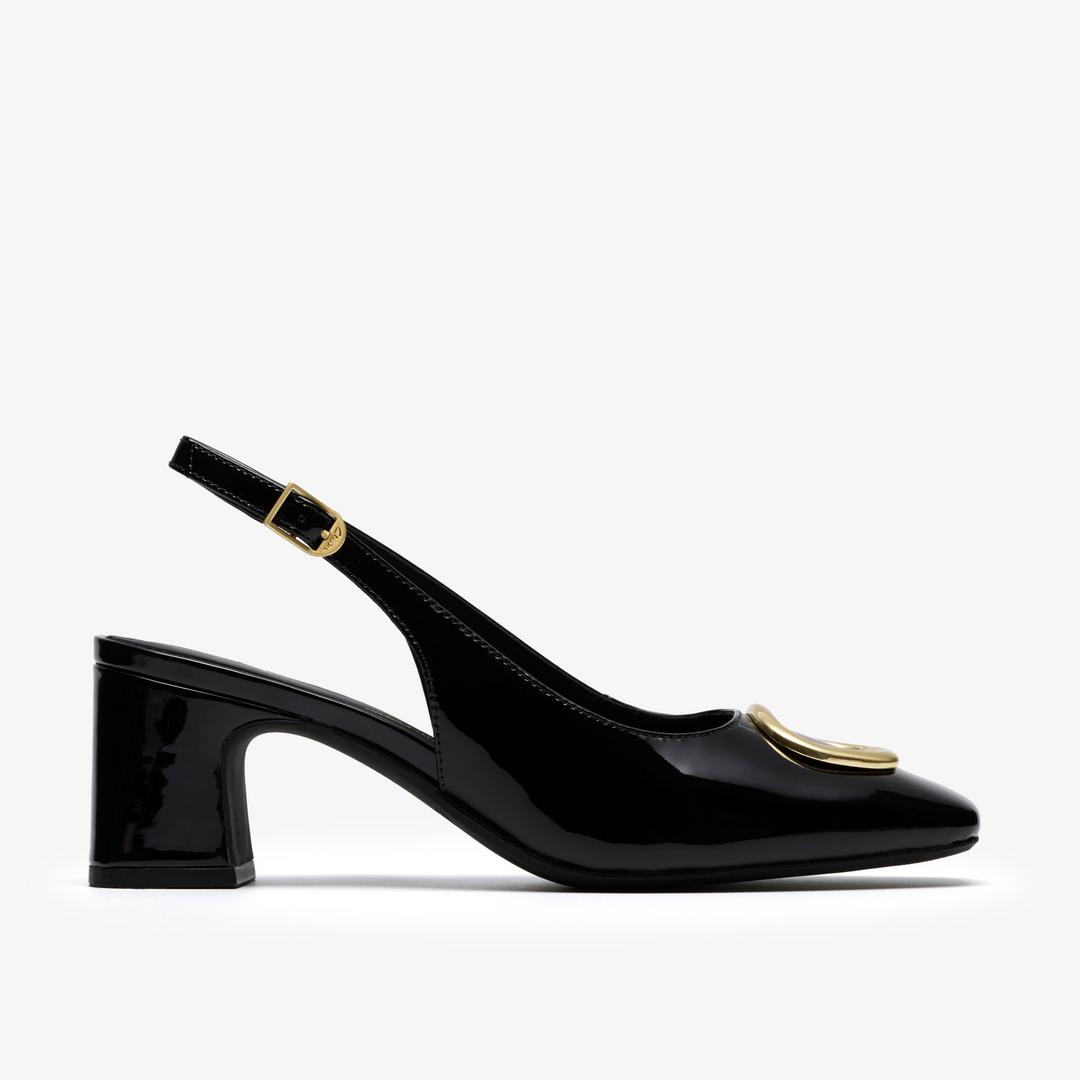 Womens Fernie Sling Black Patent Leather Court Shoes