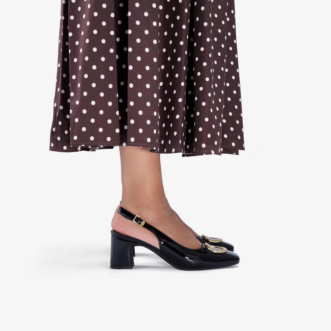 Womens Fernie Sling Black Patent Leather Court Shoes - Image 2